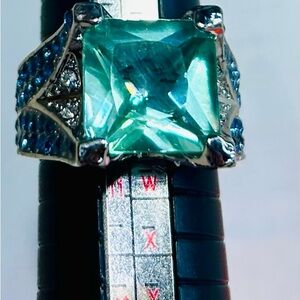 Ring Sz10 Silver with Green and Blue Gemstones along with white topaz sparkle